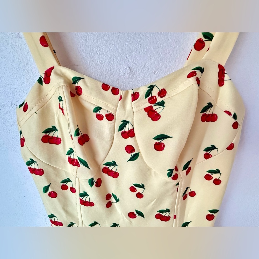 Yellow Cherry-Print Retro Sundress - Picture 2 of 7